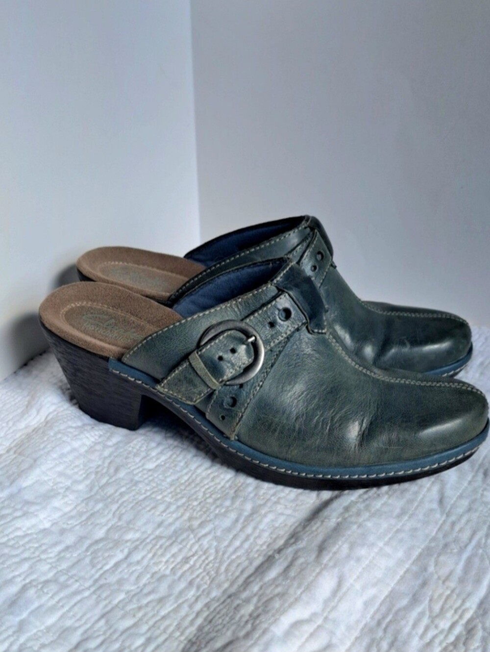 Clarks Bendables Light Blue Leather Mules